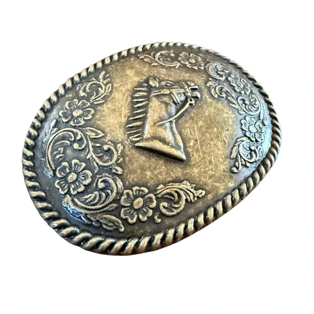 Vintage Horse Motif Belt Buckle Western Twisted Rope Equestrian Boho Rustic - Picture 2 of 9
